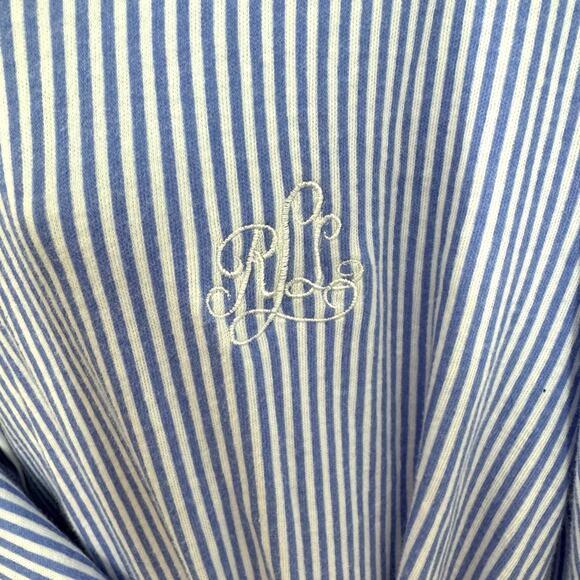 Lauren Ralph Lauren Womens Monogram Robe L Blue White Striped Preppy Old Money - Picture 4 of 10